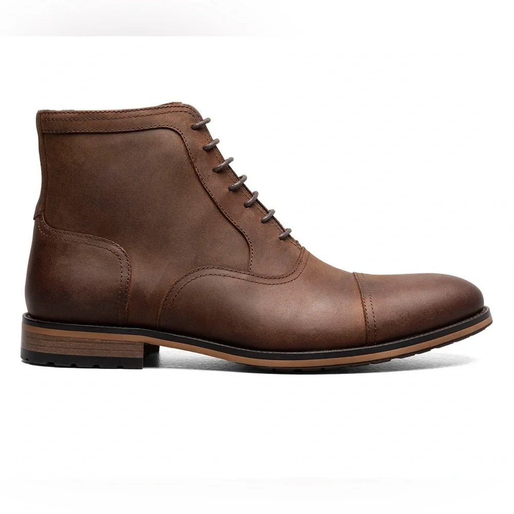 Stacy Adams Men's Porter Brown Leather Cap Toe Boots- Size 8.5